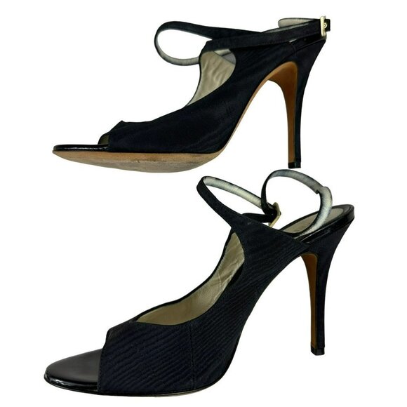 Fendi Designer Shoes Black Satin Open Toes Sandals 38.5 / 7.5 - Picture 7 of 16